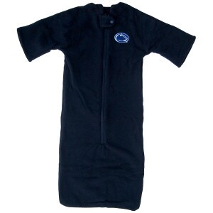 navy infant cocoon fleece onesie with stitched Penn State Athletic Logo